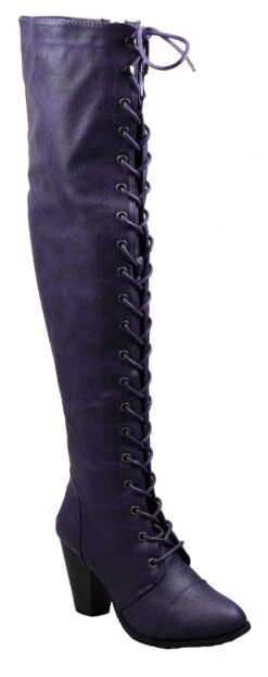 Forever Camila 48 Womens Lace Up Chunky Heel Thigh High Heeled Boots -Bamboo Store camillapurple 1