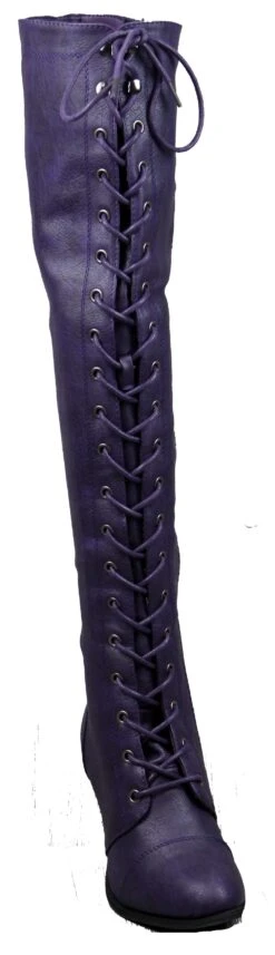 Forever Camila 48 Womens Lace Up Chunky Heel Thigh High Heeled Boots -Bamboo Store camillapurple 2