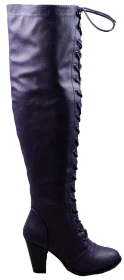 Forever Camila 48 Womens Lace Up Chunky Heel Thigh High Heeled Boots -Bamboo Store camillapurple 3