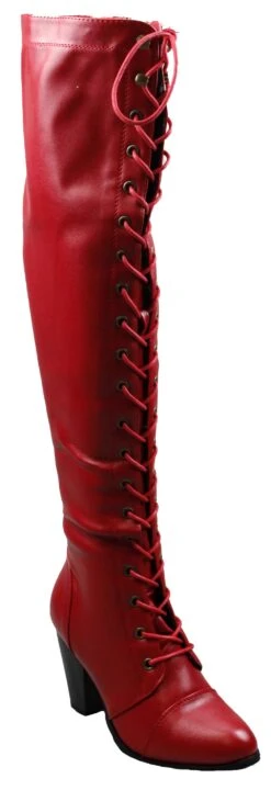 Forever Camila 48 Womens Lace Up Chunky Heel Thigh High Heeled Boots -Bamboo Store camillared 2