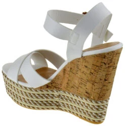 Bamboo Choice 47 Womens High Heel Strappy Cork Wedges -Bamboo Store choice 47 white 3