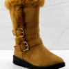 Coleen 36 Women's Fur Lined Double Buckle Suede Zip Up Boots -Bamboo Store coleen36 1