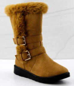 Coleen 36 Women's Fur Lined Double Buckle Suede Zip Up Boots