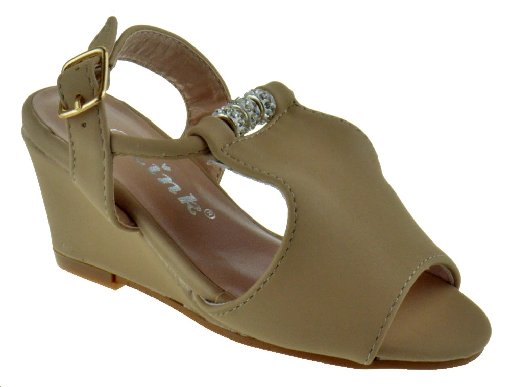 ASHLYN 56K Little Girls Rhinestone Wedge Sandals 3 ASHLYN 56K Little Girls Rhinestone Wedge Sandals