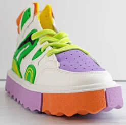 Forever Daphne 03 Women's Lace Up High Top Platform Sneakers -Bamboo Store daphne03greenmulti2