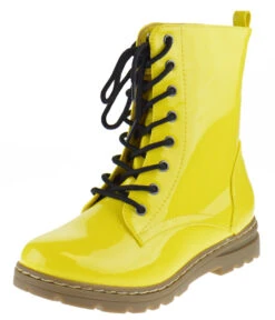 Declyn 01 Womens Patent 2 Color Lace Combat Boots Candy Red 11 -Bamboo Store declynyel 1