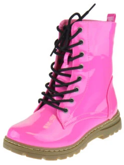 Declyn 01 Womens Patent 2 Color Lace Combat Boots Candy Red 11 -Bamboo Store decpinkpat 1