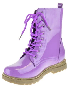 Declyn 01 Womens Patent 2 Color Lace Combat Boots Candy Red 11 -Bamboo Store decpurpat 3