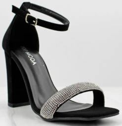 Doc 1 Women's Strappy Rhinestone Dress Chunky Heels -Bamboo Store doc1blk 1