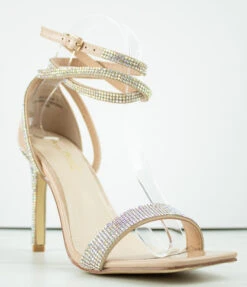 Bamboo Endless 44 Women's Strappy Rhinestone Dress Heeled Sandals