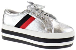 Follow 1 Women's Platform Lace Up Sneaker -Bamboo Store follow silver 1