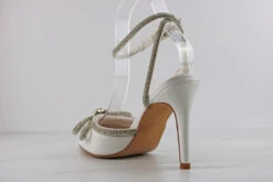 Freya 5 Women's RhinestoneEmbellished Low Heels W. Rhinestone Bow -Bamboo Store freya5white