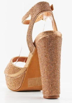 Gene 16 Womens Platform Block Heel Rhinestone Sandals -Bamboo Store gene16rosegold1