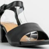H43 100 Women's Wide Band Block Heel Low Dress Sandals -Bamboo Store h43100blk2