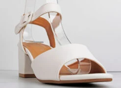 H43 100 Women's Wide Band Block Heel Low Dress Sandals -Bamboo Store h43100wht2