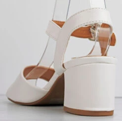 H43 100 Women's Wide Band Block Heel Low Dress Sandals -Bamboo Store h43100wht3