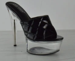 Hainey Women's Cross Stitch Clear Platform Stiletto High Heels