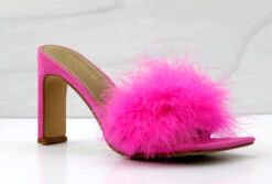 Honeymoon Womens Faux Feahter Square Toe Heeled Sandals -Bamboo Store honeymoonfuschia 1