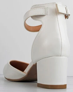 HP 001 Women's Rhinestone Block Heel Low Dress Heels -Bamboo Store hp001wht2