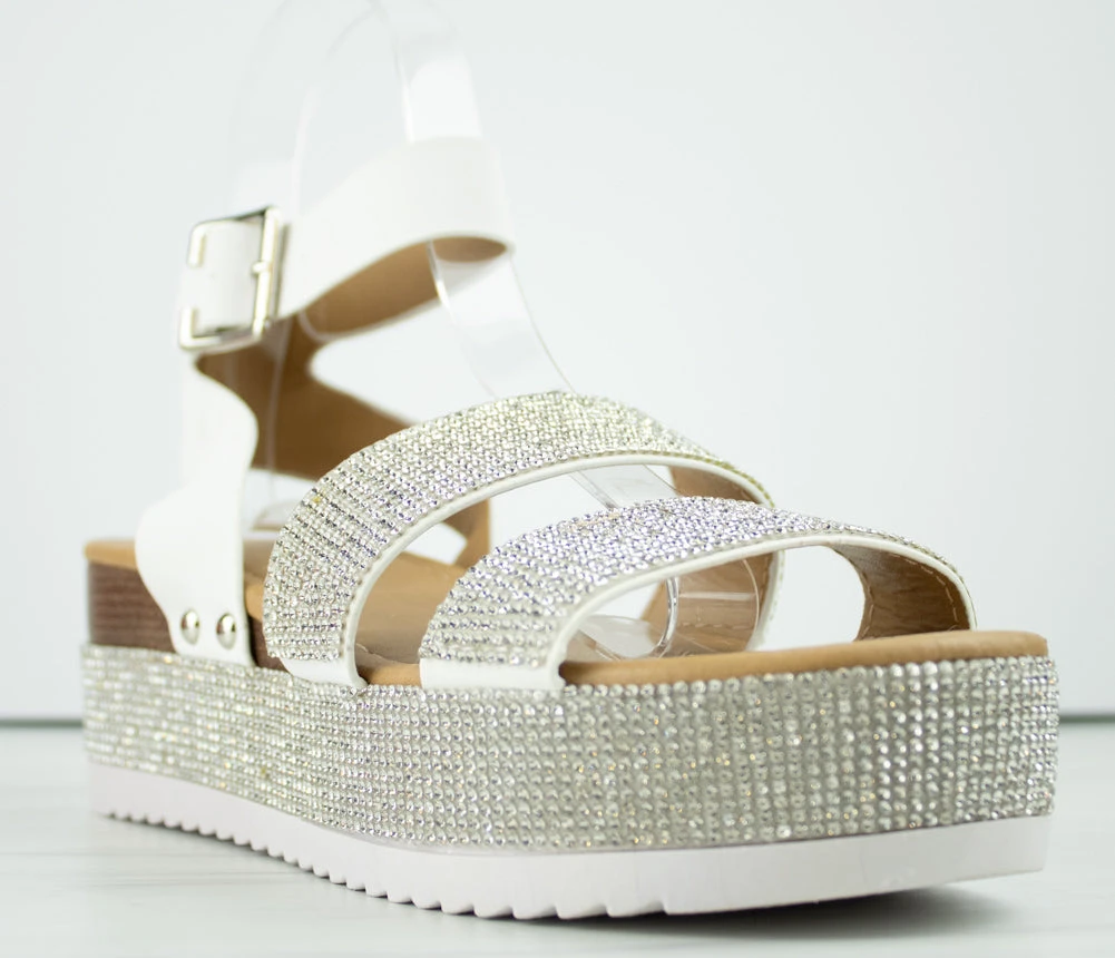 Forever Luxury 43 Women's Rhinestone Double Band Buckled Platform Sandals 6 Forever Luxury 43 Women's Rhinestone Double Band Buckled Platform Sandals - Image 4