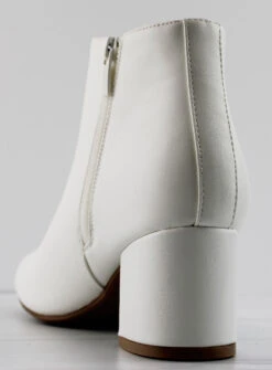 Ladd 1 Womens Faux Suede Chunky Heeled Zip Up Ankle Booties -Bamboo Store ladd1whitepu1