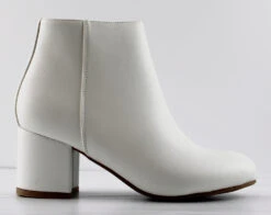 Ladd 1 Womens Faux Suede Chunky Heeled Zip Up Ankle Booties -Bamboo Store ladd1whitepu3