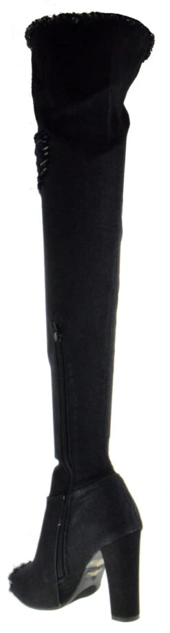 Bamboo Limelight 60s Womens Distressed Ripped Denim Thigh High Heeled Boots -Bamboo Store limelight 60s black 3