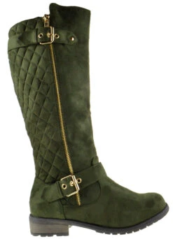 Forever Mango 23 Women's Suede Riding Knee High Buckle Boot -Bamboo Store mango 23 olive 2