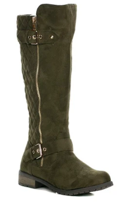 Forever Mango 23 Women's Suede Riding Knee High Buckle Boot -Bamboo Store mango 23 olive2