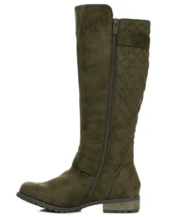 Forever Mango 23 Women's Suede Riding Knee High Buckle Boot -Bamboo Store mango 23 olive3