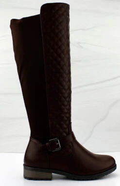 Forever Mango 35 Women's Knee High Quilted Riding Boots -Bamboo Store mango35brown2