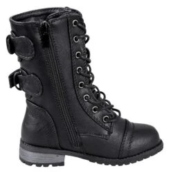 Mango 61K Little Girls Lace Up Buckle Zipper Combat Boots -Bamboo Store mango61blacknew 6
