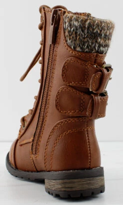 Forever Mango 72KA Little Girl's Double Buckle Embellished Sweater Cuff Lace Up Combat Boots -Bamboo Store mango72katan3