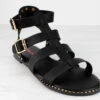 Minimal 58 Womens Open Toe Dual Buckle Studded Flat Caged Gladiator Sandals