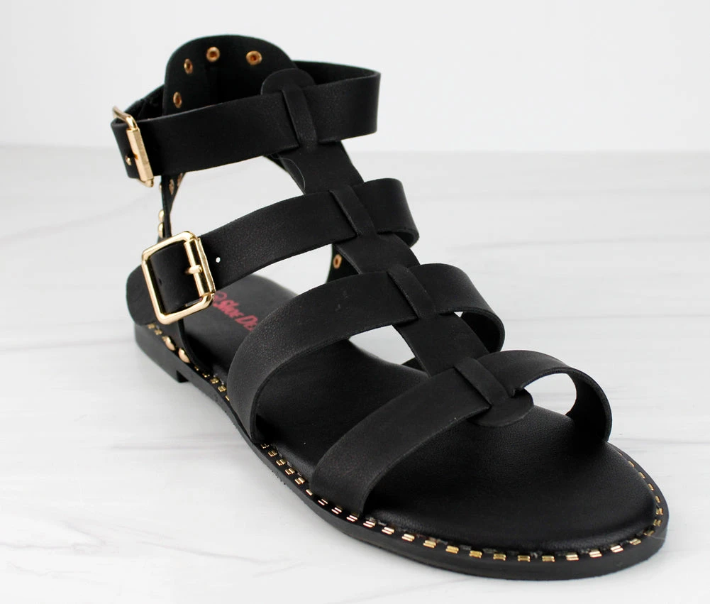 Minimal 58 Womens Open Toe Dual Buckle Studded Flat Caged Gladiator Sandals 3 Minimal 58 Womens Open Toe Dual Buckle Studded Flat Caged Gladiator Sandals