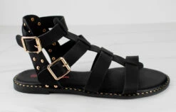 Minimal 58 Womens Open Toe Dual Buckle Studded Flat Caged Gladiator Sandals 16 Minimal 58 Womens Open Toe Dual Buckle Studded Flat Caged Gladiator Sandals -Bamboo Store minimal58black 2