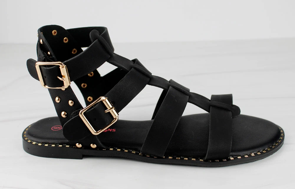 Minimal 58 Womens Open Toe Dual Buckle Studded Flat Caged Gladiator Sandals 5 Minimal 58 Womens Open Toe Dual Buckle Studded Flat Caged Gladiator Sandals - Image 3