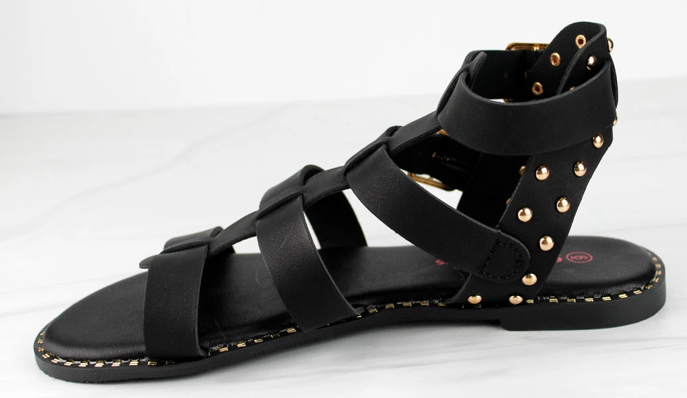 Minimal 58 Womens Open Toe Dual Buckle Studded Flat Caged Gladiator Sandals 6 Minimal 58 Womens Open Toe Dual Buckle Studded Flat Caged Gladiator Sandals - Image 4