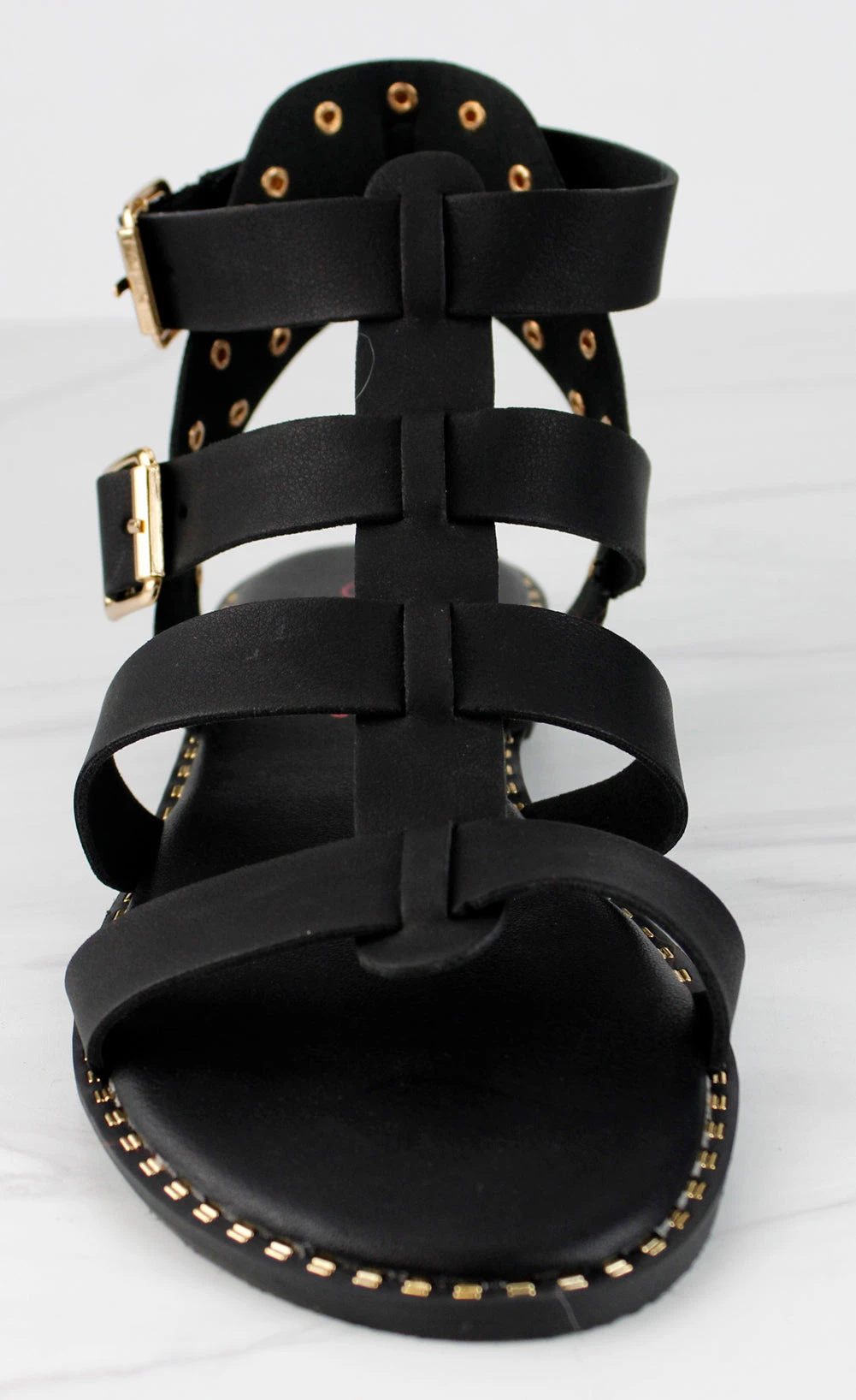 Minimal 58 Womens Open Toe Dual Buckle Studded Flat Caged Gladiator Sandals 4 Minimal 58 Womens Open Toe Dual Buckle Studded Flat Caged Gladiator Sandals - Image 2