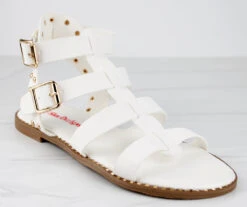 Minimal 58 Womens Open Toe Dual Buckle Studded Flat Caged Gladiator Sandals 22 Minimal 58 Womens Open Toe Dual Buckle Studded Flat Caged Gladiator Sandals -Bamboo Store minimal58white 1