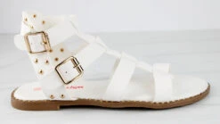 Minimal 58 Womens Open Toe Dual Buckle Studded Flat Caged Gladiator Sandals 24 Minimal 58 Womens Open Toe Dual Buckle Studded Flat Caged Gladiator Sandals -Bamboo Store minimal58white 2
