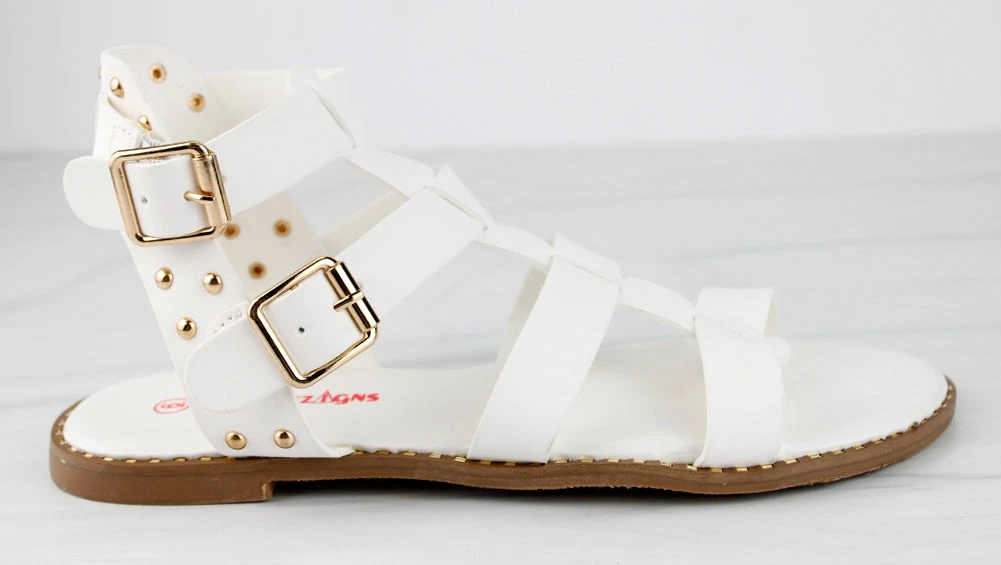 Minimal 58 Womens Open Toe Dual Buckle Studded Flat Caged Gladiator Sandals 13 Minimal 58 Womens Open Toe Dual Buckle Studded Flat Caged Gladiator Sandals - Image 11