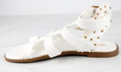 Minimal 58 Womens Open Toe Dual Buckle Studded Flat Caged Gladiator Sandals 25 Minimal 58 Womens Open Toe Dual Buckle Studded Flat Caged Gladiator Sandals -Bamboo Store minimal58white 4