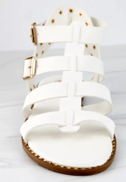 Minimal 58 Womens Open Toe Dual Buckle Studded Flat Caged Gladiator Sandals 23 Minimal 58 Womens Open Toe Dual Buckle Studded Flat Caged Gladiator Sandals -Bamboo Store minimal58white 5