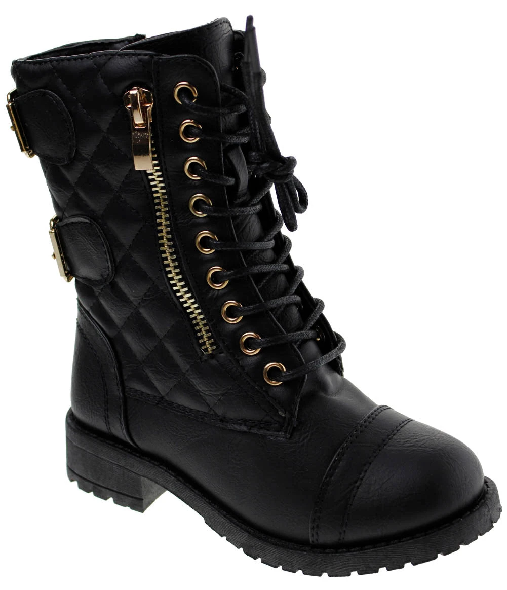 Mountain-82k GirlsKnee High Buckle Accent Combat Boot 3 Mountain-82k GirlsKnee High Buckle Accent Combat Boot