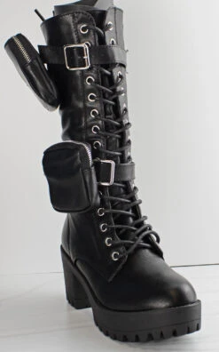 Forever Pacific-34 Womens Pouch Accented Knee High Tie Up Boots -Bamboo Store pacific34blk