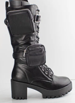 Forever Pacific-34 Womens Pouch Accented Knee High Tie Up Boots -Bamboo Store pacific34blk2