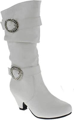 Pauline 28S Little Girls Knee High Rhinestone Kitten Heel Boots -Bamboo Store pauline28swht 2