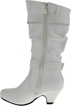 Pauline 28S Little Girls Knee High Rhinestone Kitten Heel Boots -Bamboo Store pauline28swht 3