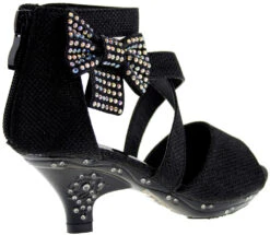 Ponce 10 Little Girl's Glitter Rhinestone Bow Heeled Dress Sandals -Bamboo Store ponceblack 3